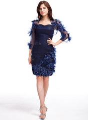 Sheath Sweetheart Knee-Length Organza Cocktail Dress With Ruffle Beading Flower(s) (016025376)