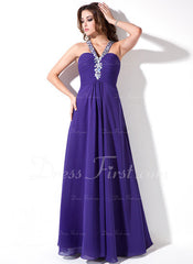 A-Line/Princess V-neck Floor-Length Chiffon Prom Dress With Ruffle Beading (018004819)