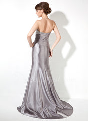 Trumpet/Mermaid Strapless Sweep Train Charmeuse Prom Dress With Ruffle Beading Sequins (018004895)