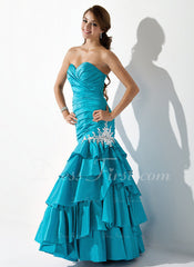 Trumpet/Mermaid Sweetheart Floor-Length Taffeta Prom Dress With Ruffle Beading Appliques Sequins (018004826)