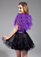 A-Line/Princess Sweetheart Short/Mini Tulle Charmeuse Sequined Homecoming Dress With Ruffle Sash (022019585)