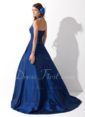 Ball-Gown Halter Sweep Train Taffeta Prom Dress With Ruffle Beading (018004996)