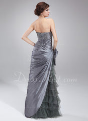 Sheath Sweetheart Floor-Length Taffeta Tulle Prom Dress With Ruffle Beading Sequins (018004873)