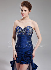 Sheath Sweetheart Asymmetrical Taffeta Prom Dress With Ruffle Beading Flower(s) Sequins (018002500)