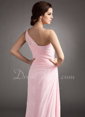 A-Line/Princess One-Shoulder Floor-Length Chiffon Prom Dress With Ruffle Beading Sequins (018004997)