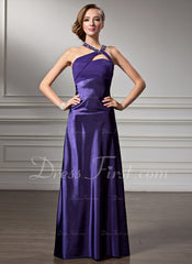 A-Line/Princess V-neck Watteau Train Chiffon Charmeuse Prom Dress With Ruffle Beading (018004881)