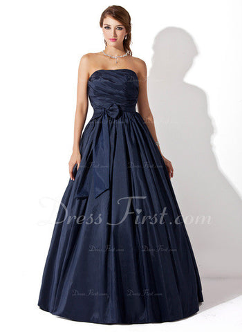 Ball-Gown Strapless Floor-Length Taffeta Prom Dress With Ruffle (018005046)