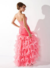 Trumpet/Mermaid Sweetheart Asymmetrical Organza Satin Prom Dress With Ruffle Beading Sequins (018005075)