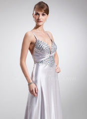 A-Line/Princess Sweetheart Sweep Train Charmeuse Prom Dress With Ruffle Beading (018002497)