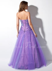 A-Line/Princess Sweetheart Floor-Length Taffeta Tulle Prom Dress With Ruffle Beading (018005057)