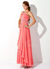 A-Line/Princess V-neck Floor-Length Chiffon Prom Dress With Ruffle Beading Sequins (018004805)