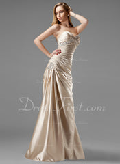 A-Line/Princess Sweetheart Sweep Train Charmeuse Prom Dress With Ruffle Beading Sequins (018004806)