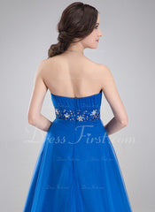 A-Line/Princess Strapless Floor-Length Tulle Prom Dress With Ruffle Beading (018002491)