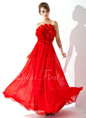 A-Line/Princess Strapless Floor-Length Chiffon Prom Dress With Flower(s) (018004788)