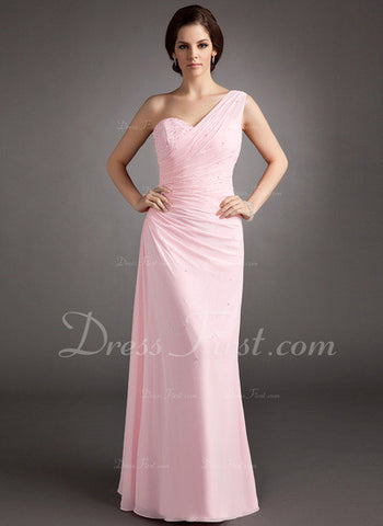 A-Line/Princess One-Shoulder Floor-Length Chiffon Prom Dress With Ruffle Beading Sequins (018004997)