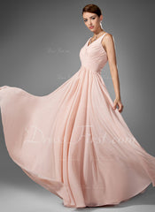 A-Line/Princess V-neck Floor-Length Chiffon Prom Dress With Ruffle (018005068)