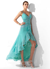 A-Line/Princess Sweetheart Asymmetrical Chiffon Prom Dress With Ruffle Beading Appliques Sequins (018005063)