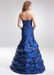 Trumpet/Mermaid Sweetheart Floor-Length Taffeta Prom Dress With Ruffle Beading (018004995)