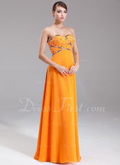 A-Line/Princess Sweetheart Floor-Length Chiffon Prom Dress With Beading (018004957)