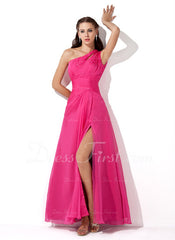 A-Line/Princess One-Shoulder Floor-Length Chiffon Prom Dress With Ruffle Beading Sequins (018005062)