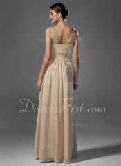 A-Line/Princess Scoop Neck Floor-Length Chiffon Prom Dress With Ruffle Beading (018005069)