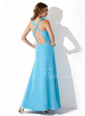 A-Line/Princess V-neck Ankle-Length Chiffon Prom Dress With Ruffle Beading Appliques Flower(s) Sequins (018004831)