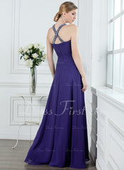 A-Line/Princess V-neck Floor-Length Chiffon Prom Dress With Ruffle Beading (018004956)