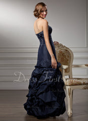 A-Line/Princess Strapless Floor-Length Taffeta Prom Dress With Ruffle Beading (018004847)