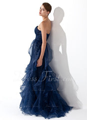 A-Line/Princess Sweetheart Sweep Train Organza Prom Dress With Ruffle (018004861)