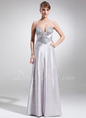 A-Line/Princess Sweetheart Sweep Train Charmeuse Prom Dress With Ruffle Beading (018002497)