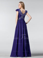 A-Line/Princess V-neck Floor-Length Chiffon Prom Dress With Ruffle Beading Sequins (018004839)