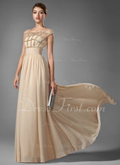 A-Line/Princess Scoop Neck Floor-Length Chiffon Prom Dress With Ruffle Beading (018005069)