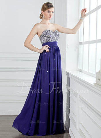 A-Line/Princess Sweetheart Floor-Length Chiffon Prom Dress With Ruffle Beading Sequins (018004908)