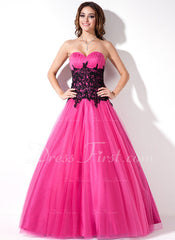 A-Line/Princess Sweetheart Floor-Length Tulle Prom Dress With Ruffle Lace (018004822)