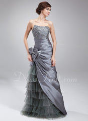 Sheath Sweetheart Floor-Length Taffeta Tulle Prom Dress With Ruffle Beading Sequins (018004873)