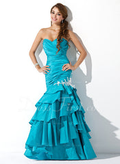 Trumpet/Mermaid Sweetheart Floor-Length Taffeta Prom Dress With Ruffle Beading Appliques Sequins (018004826)