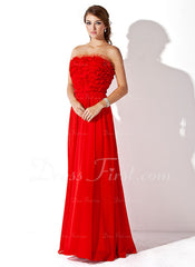 A-Line/Princess Strapless Floor-Length Chiffon Tulle Prom Dress With Ruffle (018004828)