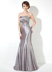 Trumpet/Mermaid Strapless Sweep Train Charmeuse Prom Dress With Ruffle Beading Sequins (018004895)