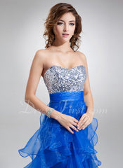 A-Line/Princess Sweetheart Sweep Train Organza Sequined Prom Dress With Ruffle (018004862)