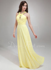 A-Line/Princess Halter Floor-Length Chiffon Prom Dress With Ruffle Beading Appliques (018004795)