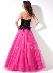 A-Line/Princess Sweetheart Floor-Length Tulle Prom Dress With Ruffle Lace (018004822)