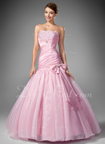 Trumpet/Mermaid Strapless Floor-Length Taffeta Organza Prom Dress With Ruffle Beading Sequins (018004953)