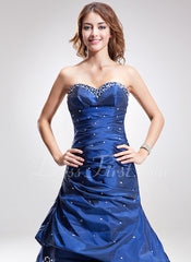 Trumpet/Mermaid Sweetheart Floor-Length Taffeta Prom Dress With Ruffle Beading (018004995)