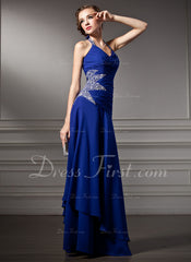 A-Line/Princess Halter Floor-Length Chiffon Prom Dress With Ruffle Beading (018005003)