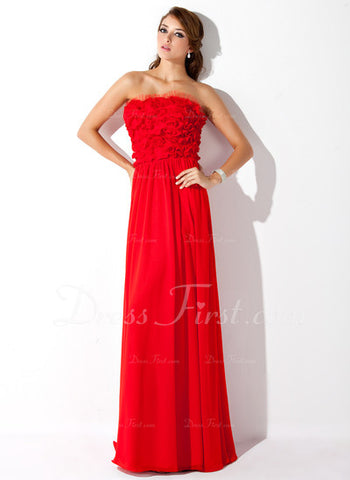 A-Line/Princess Strapless Floor-Length Chiffon Tulle Prom Dress With Ruffle (018004828)