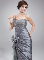 Sheath Sweetheart Floor-Length Taffeta Tulle Prom Dress With Ruffle Beading Sequins (018004873)