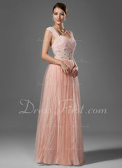 A-Line/Princess Sweetheart Floor-Length Chiffon Prom Dress With Ruffle Beading (018005043)