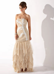 Trumpet/Mermaid Sweetheart Floor-Length Chiffon Tulle Prom Dress With Ruffle Lace (018004825)