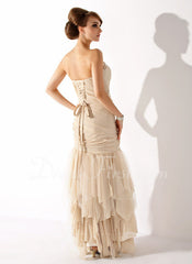 Trumpet/Mermaid Sweetheart Floor-Length Chiffon Tulle Prom Dress With Ruffle Lace (018004825)