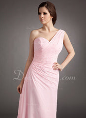 A-Line/Princess One-Shoulder Floor-Length Chiffon Prom Dress With Ruffle Beading Sequins (018004997)